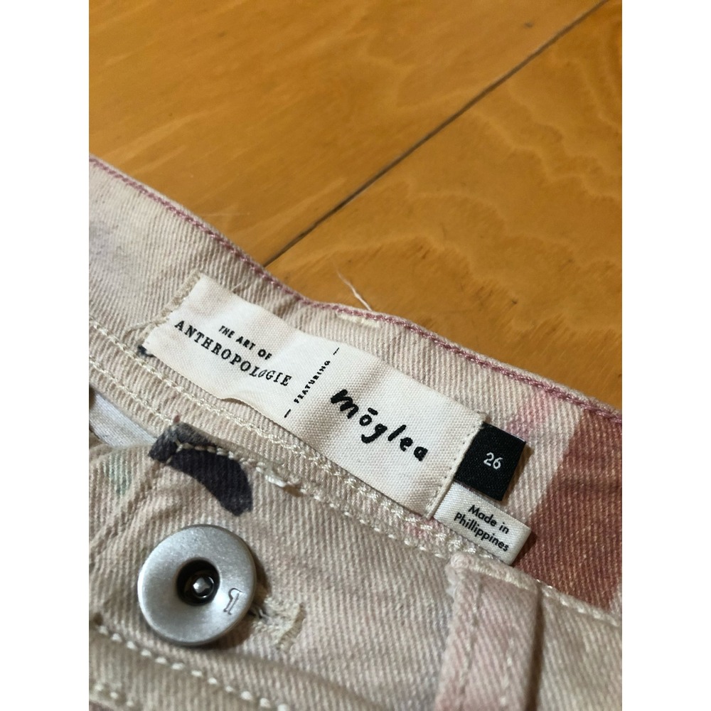 Anthropologie Moglea Hand Painted Abstract Straight Leg Jeans White Pink 26 - Picture 5 of 5